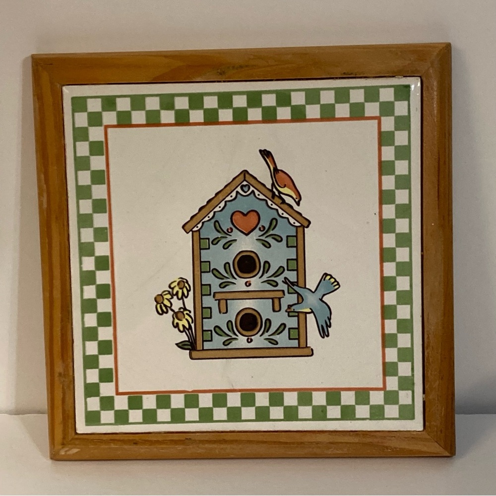 Vintage Birds Birdhouse Ceramic Trivet Alco Industries
